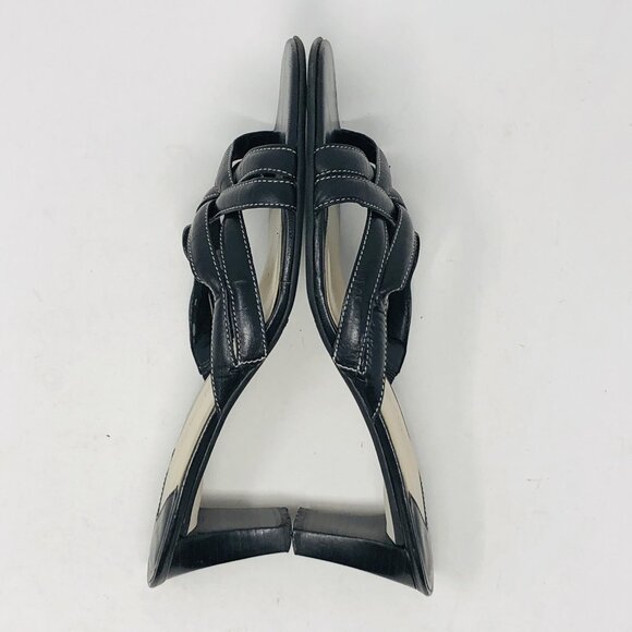 Talbots Sandal Womens 6B Black Leather Strappy Mid Kitten Heel Open Toe Slip On - Picture 5 of 12